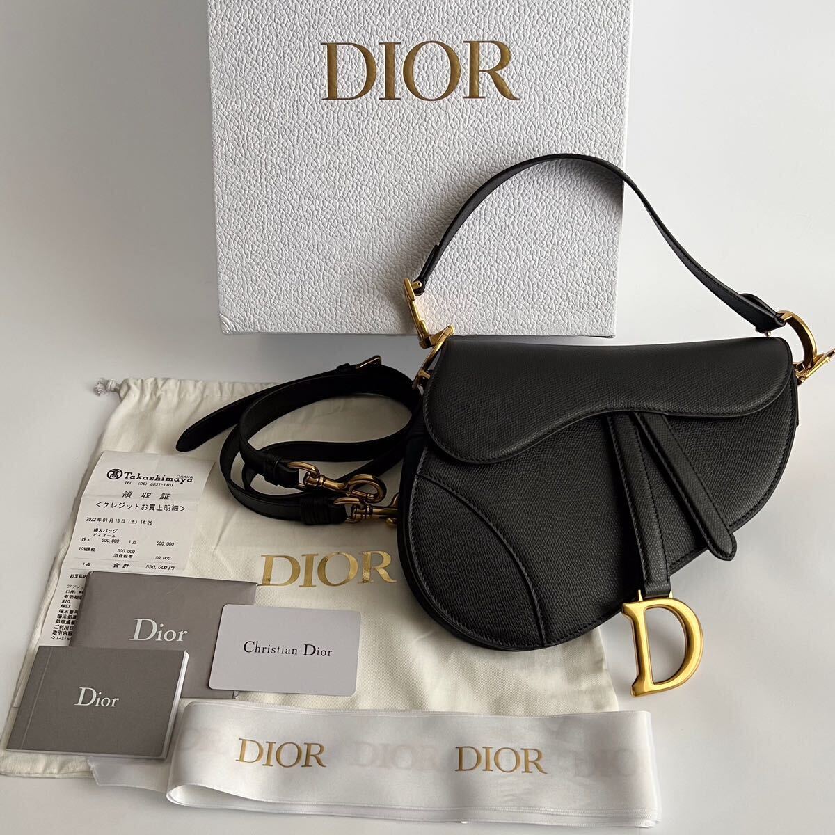 中古美品 Dior Saddle サドル ショルダー ハンドバッグ レディース グレインドカーフスキン 黒ブラック クリスチャンディオール 付属品の画像10