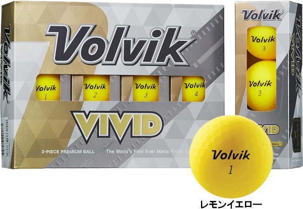 [訳あり・箱潰れ] Volvik ボルビック VIVID ヴィヴィッド マットカラーボール ゴルフボール 1ダース カラー：レモンイエロー ボール：新品の画像1