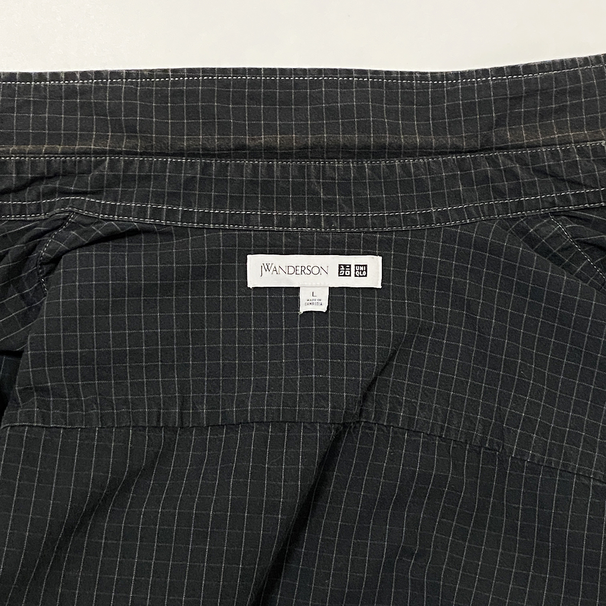 JW Anderson JWアンダーソン オーバーサイズチェックワークシャツ（半袖）08 DARK GRAY サイズ L（大きめ）UNIQLO ユニクロ 中古品の画像2