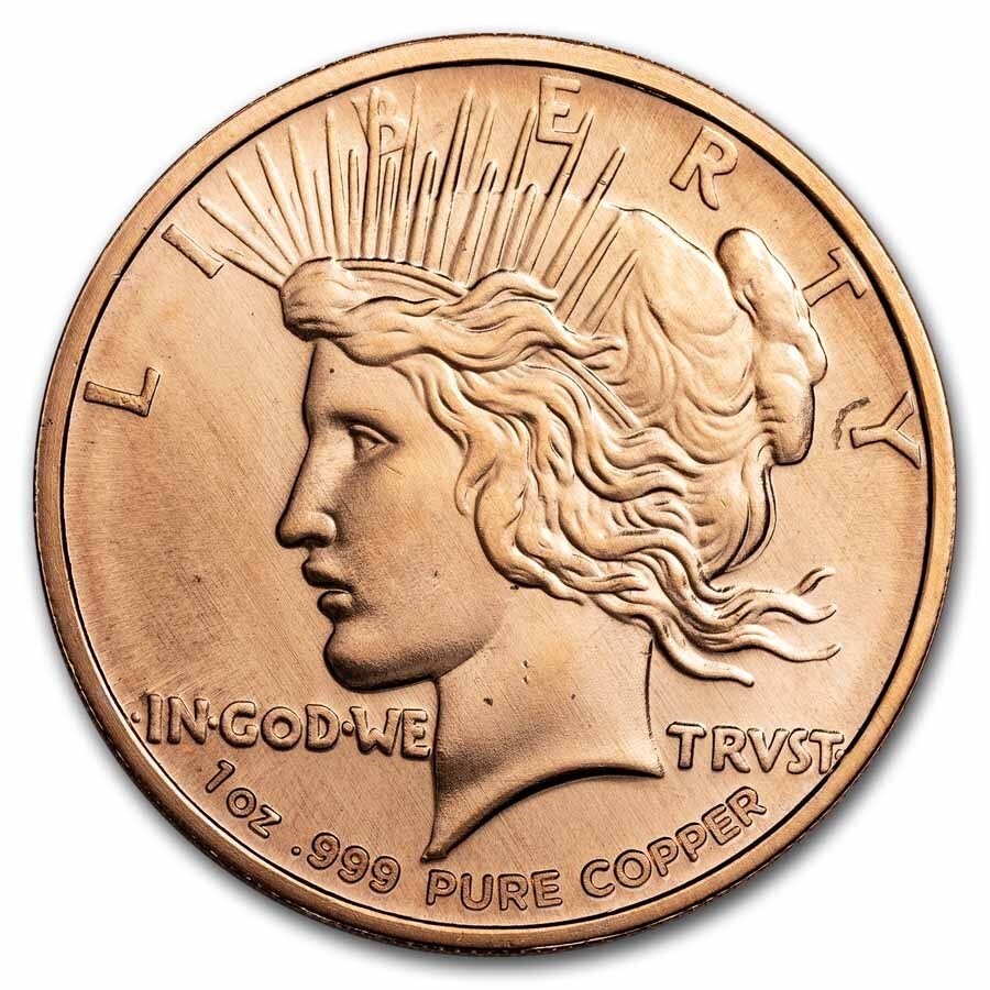 [カプセル付き] (新品) アメリカ「ピース ドル」純銅・1オンス 28.35gm 銅貨 コインの画像1