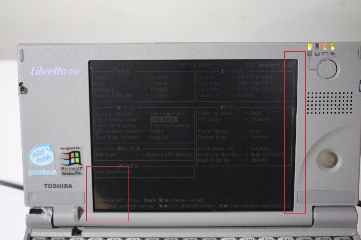 F5249【ジャンク】TOSHIBA 東芝 libretto 60CTA/810 PA1252JA Win95 拡張ドック付の画像2