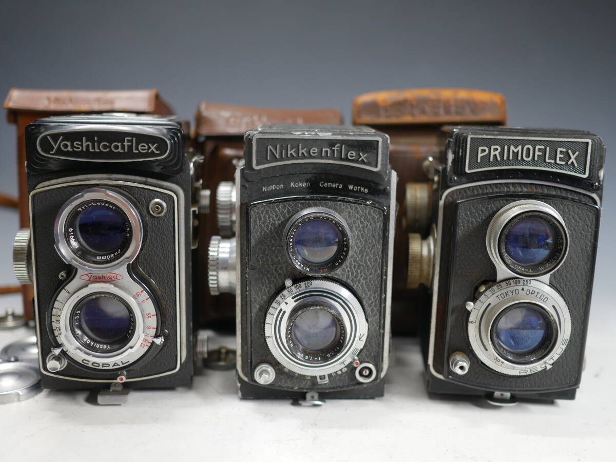 ◆Yashicaflex・Nikkenflex・PRIMOFLEX 二眼レフカメラ 計3点まとめて 現状・ジャンク品 ヤシカフレックスの画像1