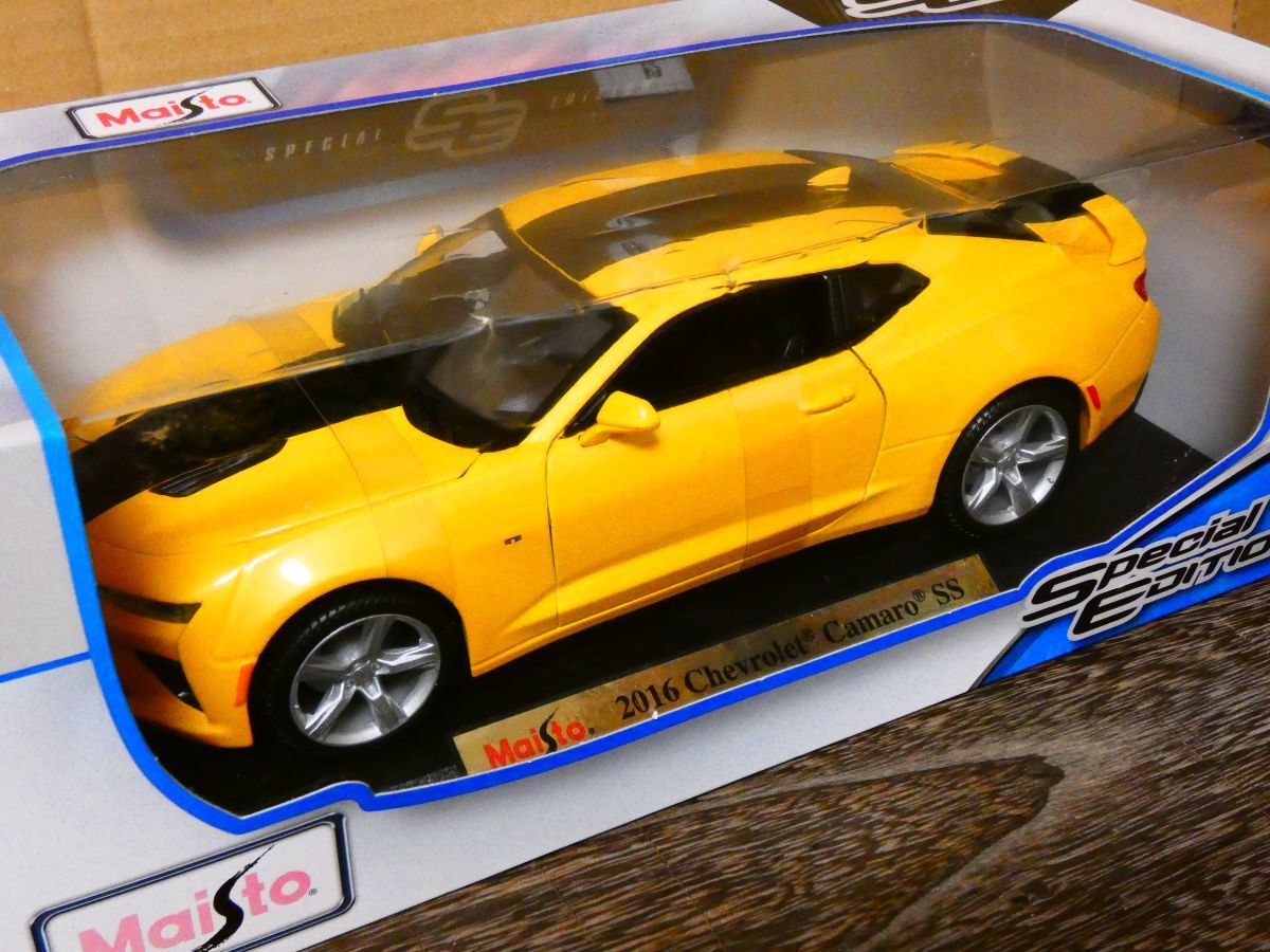  Maisto Maisto 1/18 2016 Chevrolet CAMARO SS Chevrolet Camaro yellow color Ame car minicar Classic car 