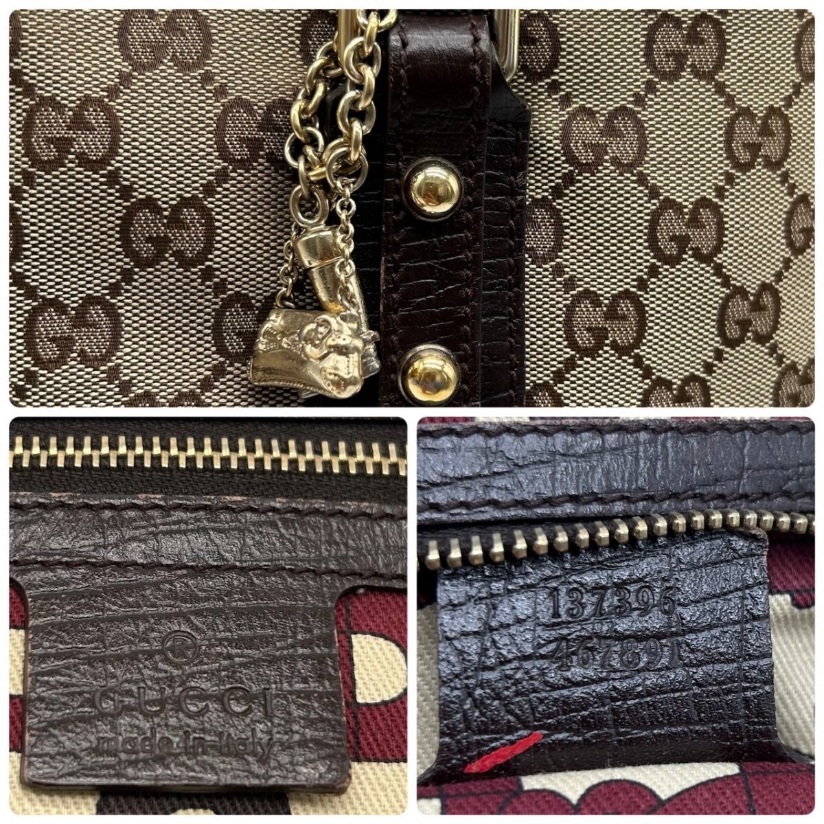 1円◆美品 グッチ GUCCI ミニ トートバッグ ハンドバッグ シェリーライン チャーム GG柄 キャンバス レザー 本革 レディース メンズ 鞄_画像10