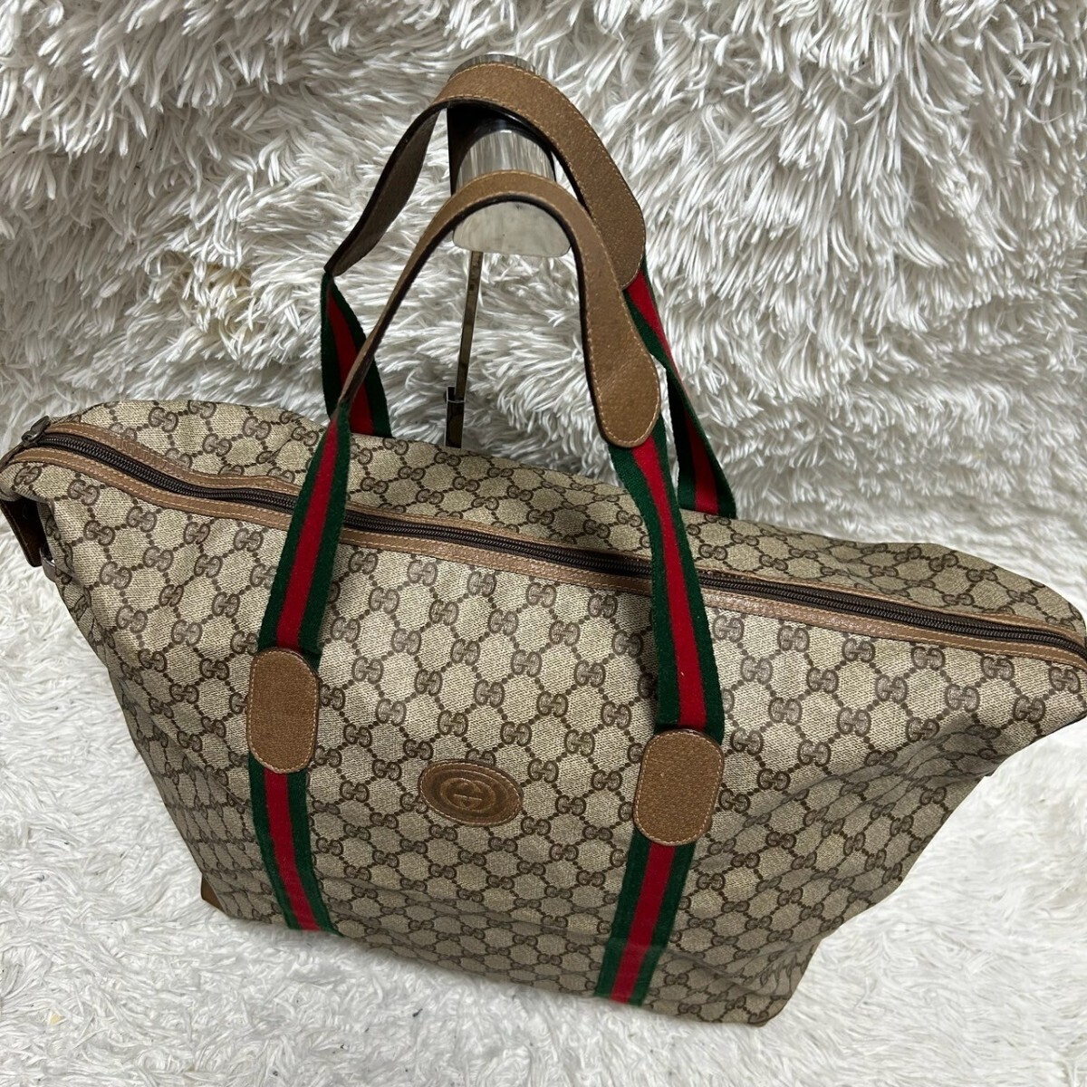 1 jpy * beautiful goods Old Gucci GUCCI tote bag Boston bag GGs pulley m Sherry line Inter locking leather high capacity men's bag 