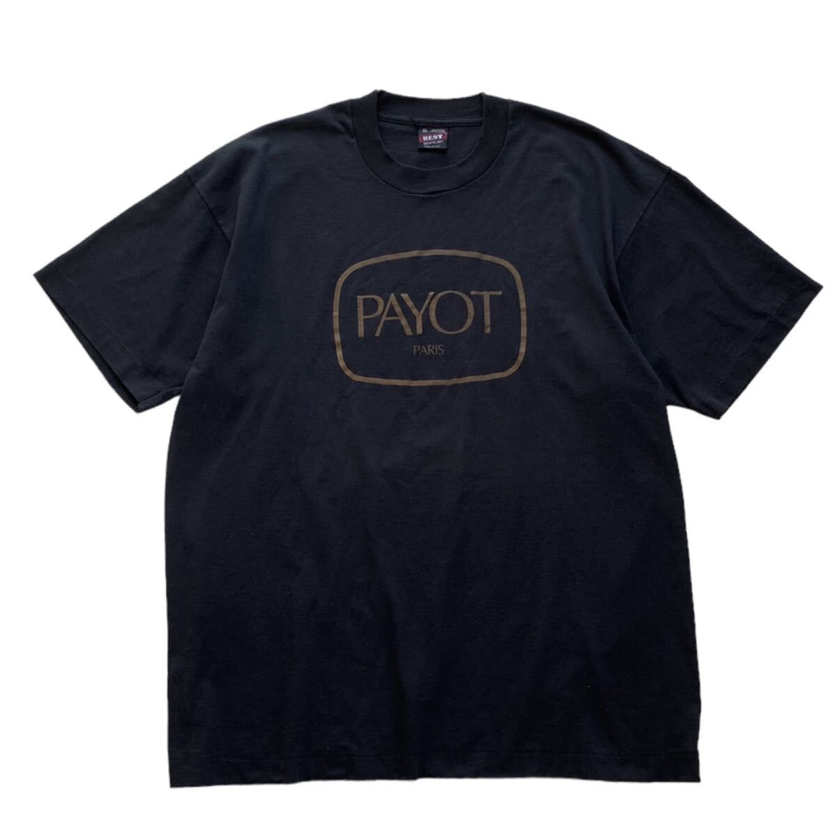 90's USA製 PAYOT プリントTシャツ XL ブラック ゴールド 黒 フランス 化粧品 企業 パイヨ ロゴ FRUIT OF THE LOOM ビンテージ オールドの画像1
