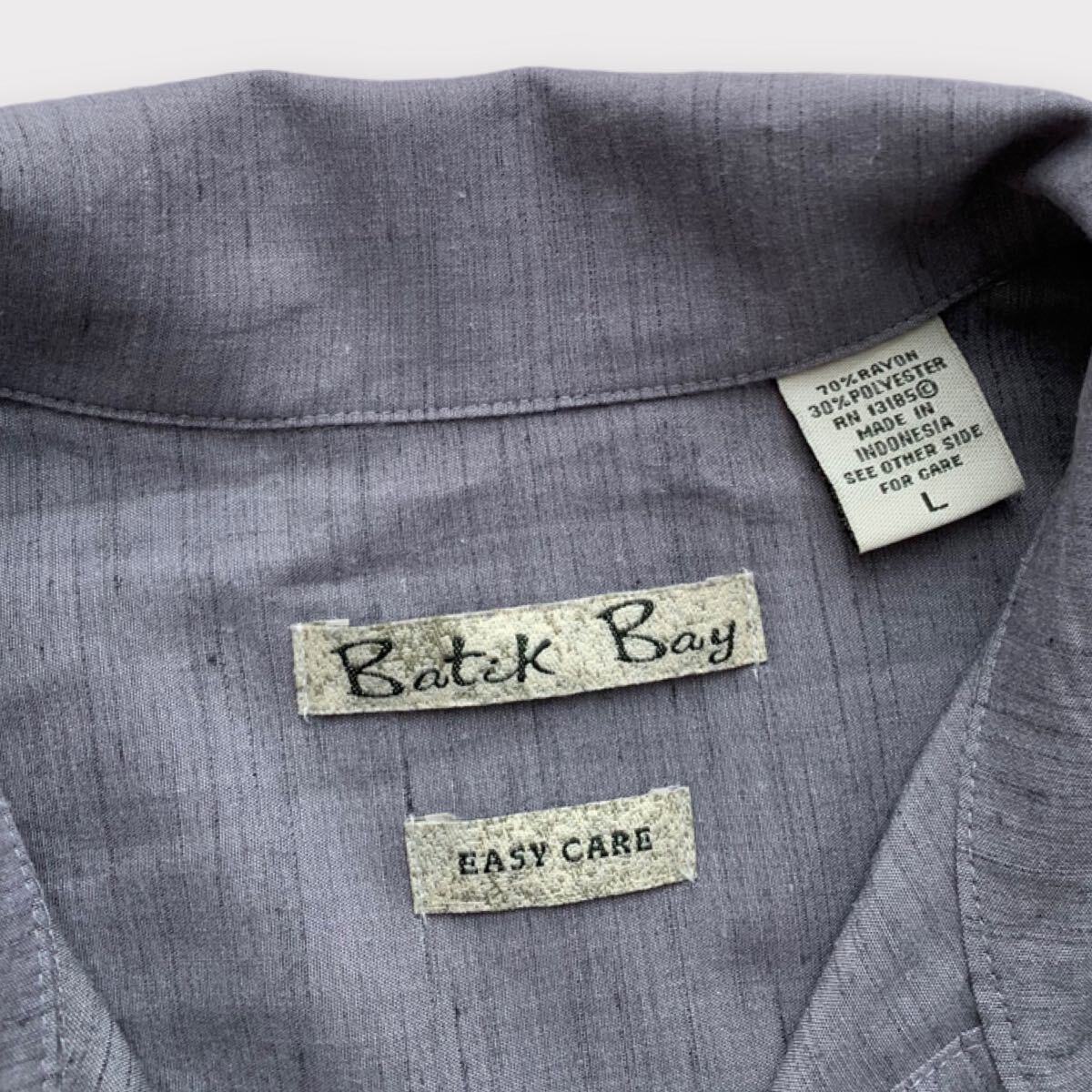 90's〜 Batik Bay カスリ柄 オープンカラーシャツ L グレー レーヨン ボックス 半袖 開襟 ビンテージ オールドの画像4