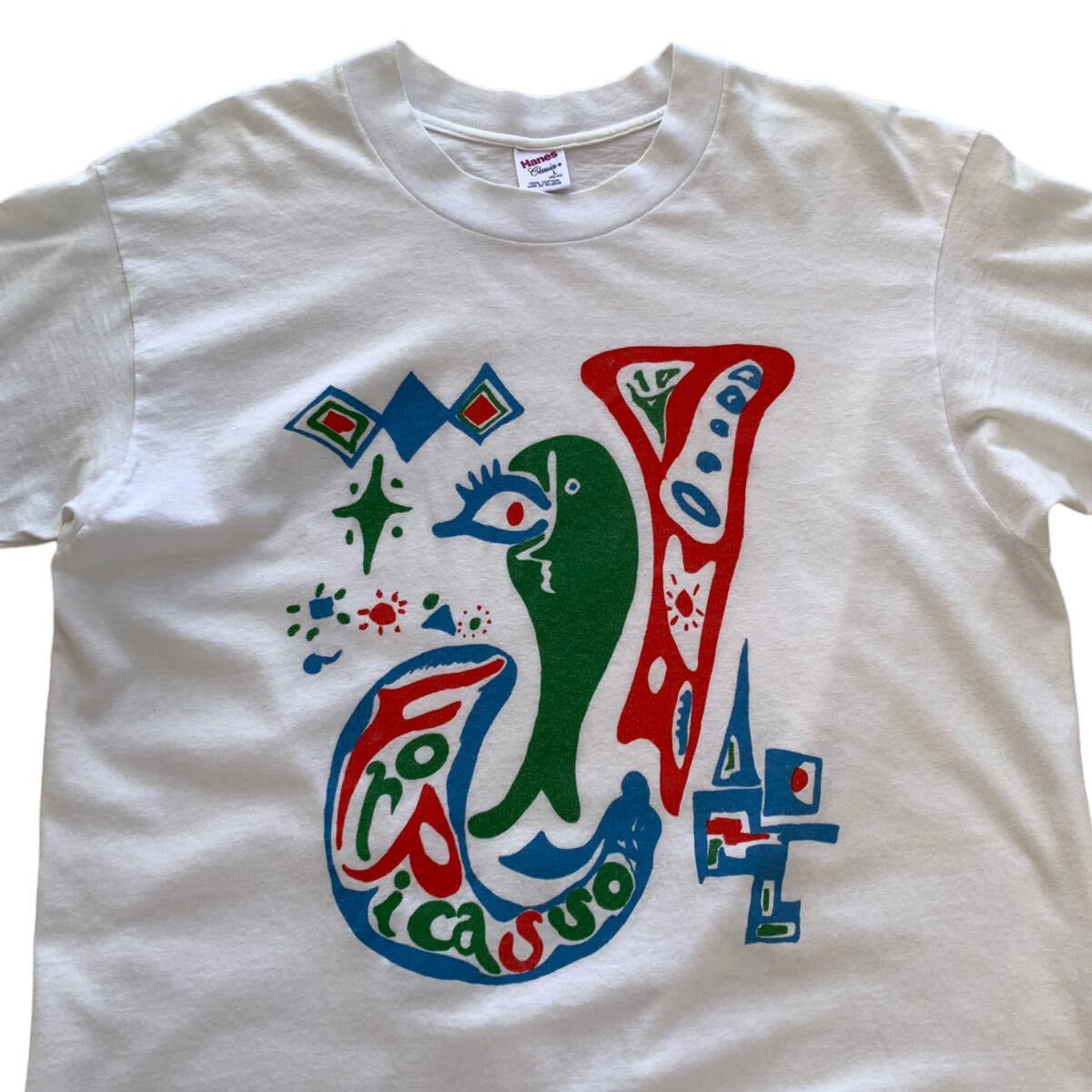 90's USA製 Hanes For Picasso アート Tシャツ L ホワイト ビンテージ オールド パブロ ピカソ_画像7