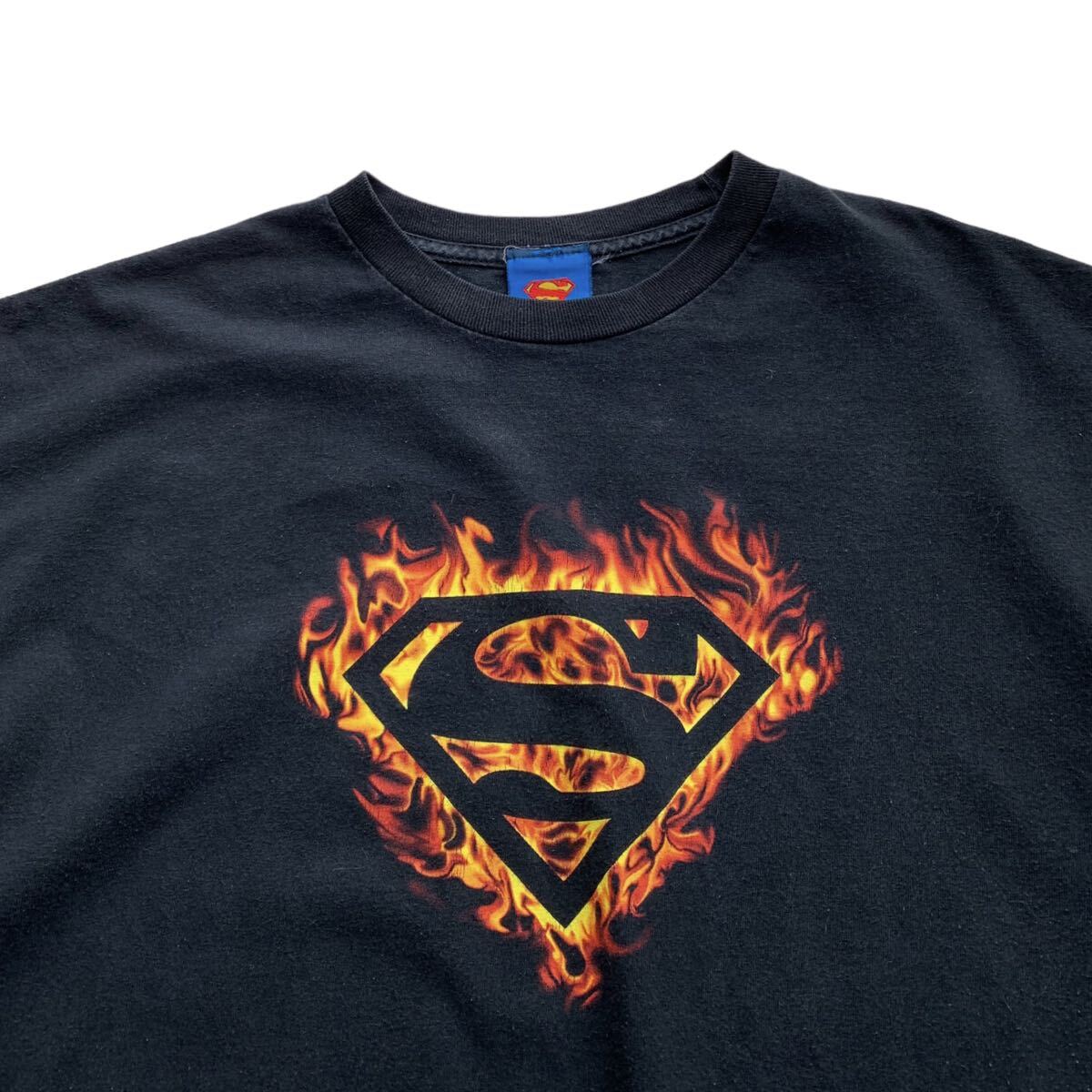 00's メキシコ製 DC COMICS スーパーマン ファイヤー ロゴ Tシャツ XL ブラック黒 DCコミックス Superman ビンテージ オールド_画像1