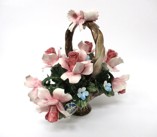 【4-92】CAPODIMONTE カポディモンテ フラワーバスケット お花 カゴ 陶器 置物 オブジェの画像1