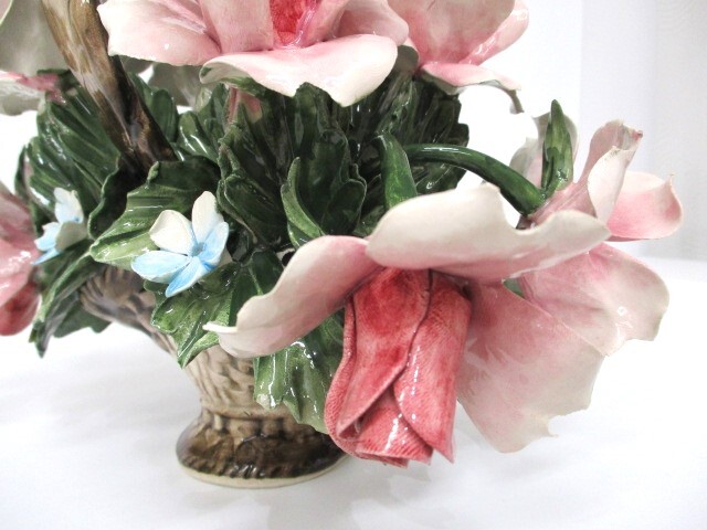 【4-92】CAPODIMONTE カポディモンテ フラワーバスケット お花 カゴ 陶器 置物 オブジェの画像7
