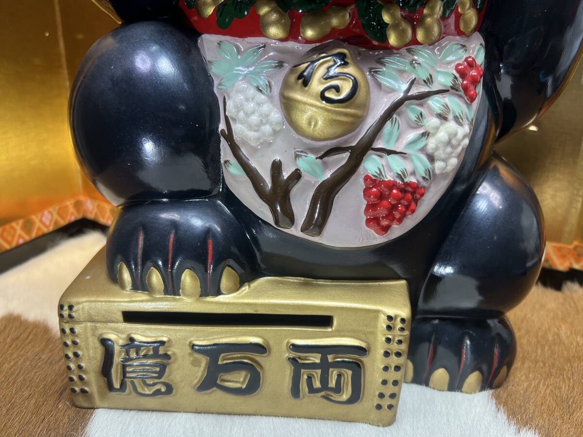 ■希少■黒色■古い■大きな■貯金箱■陶器■両手挙げ招き猫■最強ねこ■模様入りネコ■置物■大■商売繁盛■魔除け■の画像3