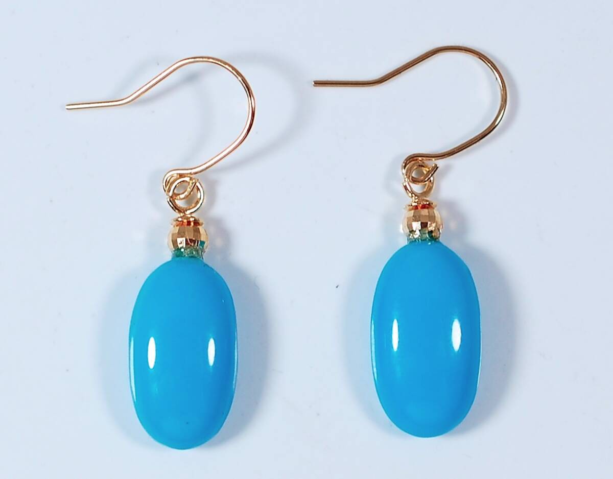 Y100~K18 have zona production pretty american earrings color gloss .. is good! natural turquoise 4.38ct11.1×6.3. total length 23.0. earrings 