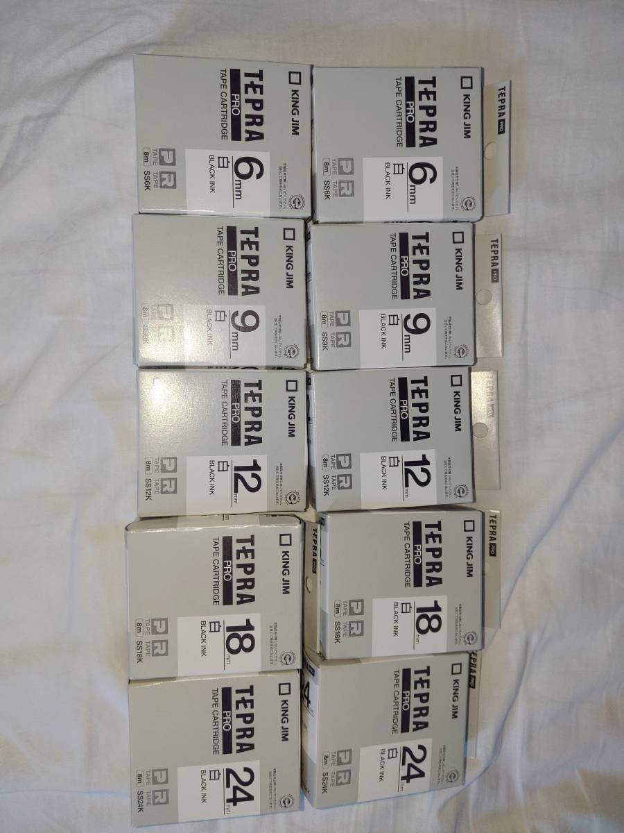送料無料 未使用品 テープカートリッジ テプラPRO 6mm 9mm 12mm 18mm 24mm SS6K SS9K SS12K SS18K SS24K 各2個計10個 黒文字の画像1