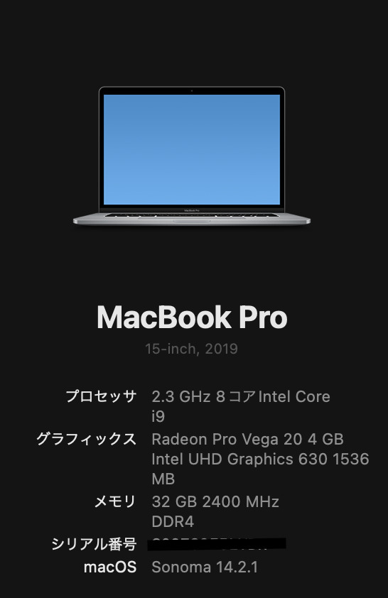 カスタムモデル MacBook Pro2019 15inch i9 ProVega20 32GB 2TB の画像6