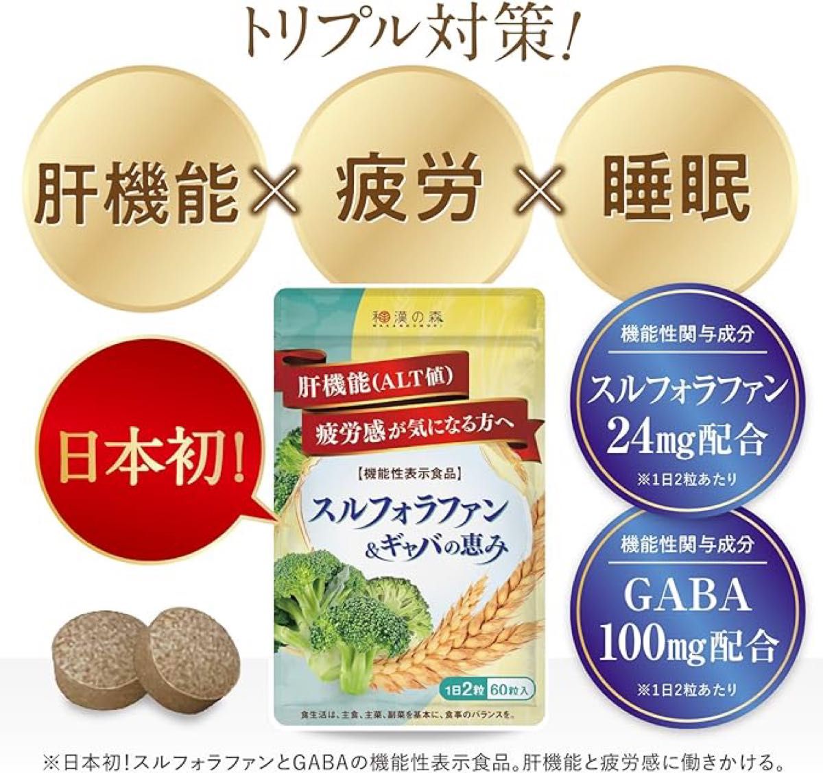 和漢の森 スルフォラファン&ギャバの恵み 機能性表示食品 GABA配 血中ALT値を下げる