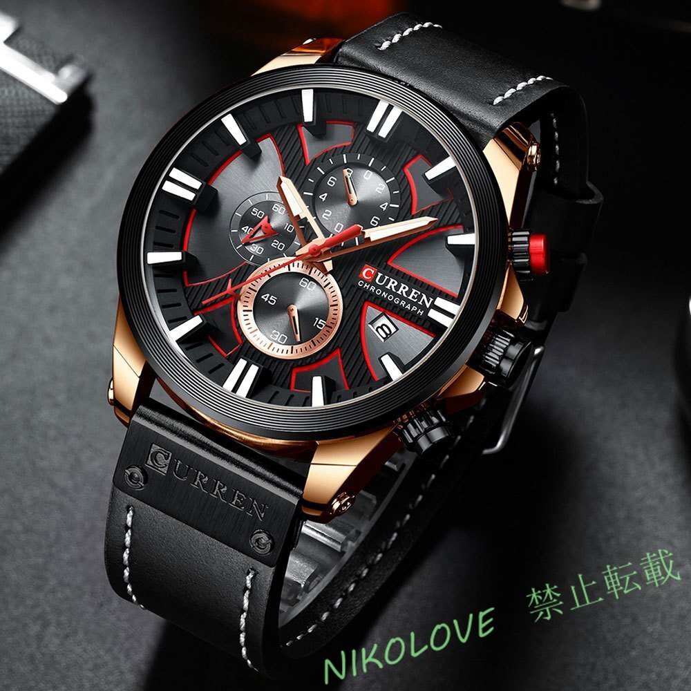 新品 CURREN 腕時計 クロノグラフ スポーツ メンズ 腕時計 クォーツ 時計 革男性 腕時計 2 LA586_画像2