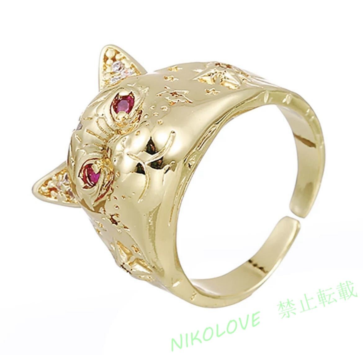新品 サイズ調節可能 猫の指輪 リング 指輪 アクセサリー 猫 ネコ キャット 錫合金 クール LA281_画像1