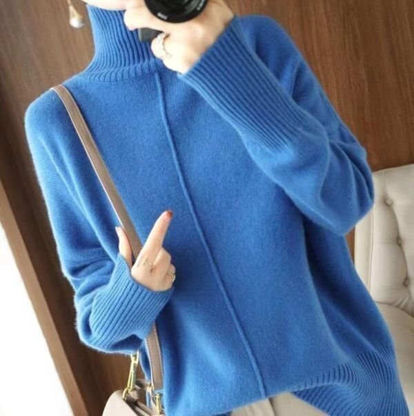LB462 高品質 ニットセーター ふんわり ゆったり 暖か ミンクカシミヤ デザイン ハイネック ニット トップス バラ色_画像7