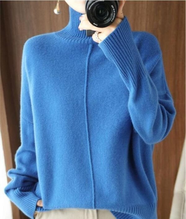 LB462 高品質 ニットセーター ふんわり ゆったり 暖か ミンクカシミヤ デザイン ハイネック ニット トップス バラ色_画像5