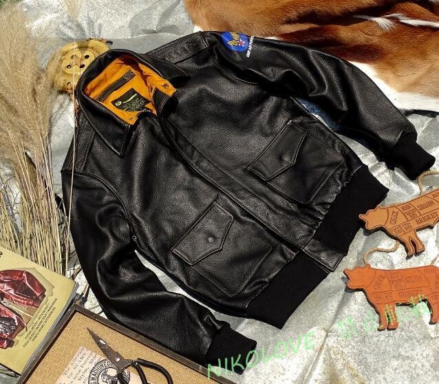 フライトジャケット レザージャケット カウハイド ジャケット 本革 革ジャン スカジャン メンズ A-2 3色 S～4XL 黒袖バッチあり LC874_画像8