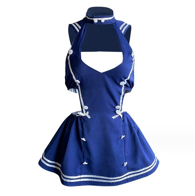 新品 コスプレ衣装 悩殺 ホルターネック セーラー服風 ドレス 制服【ワンピース ショーツ 2点セット】ミニスカート ナイトウェア LA1184_画像5