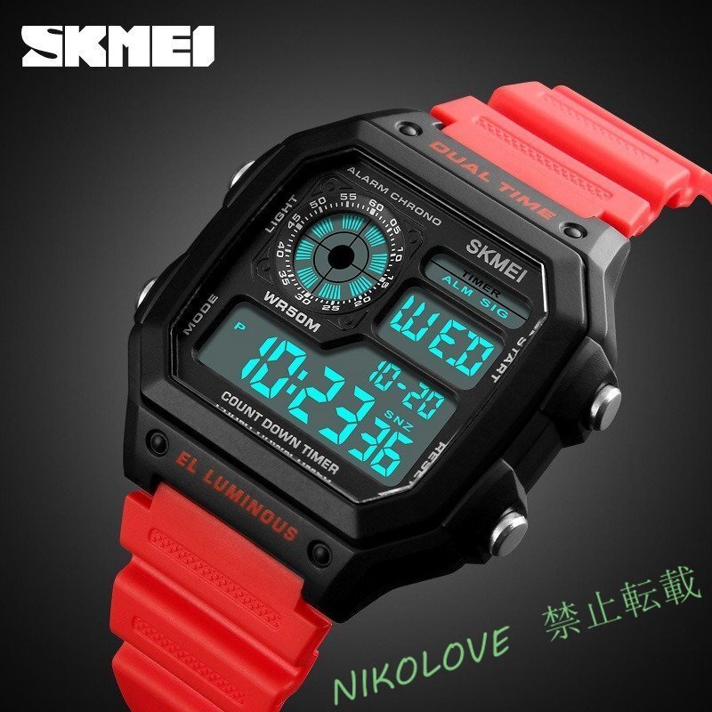 新品 防水時計 ステンレス 鋼ファッション デジタル 腕時計 SKMEI メンズスポーツウォッチ カウントダウン LA477_画像2