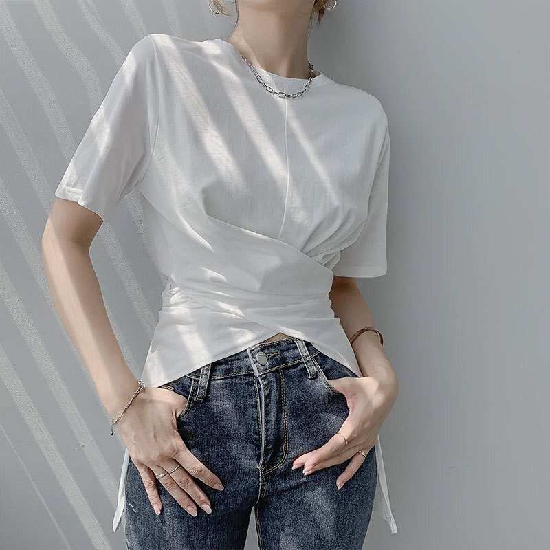 LB826 lady's t shirt un- .. hem plain short sleeves summer ins.. provide . pretty T-shirt put on .. shirt round neck short sleeves S~XL size 