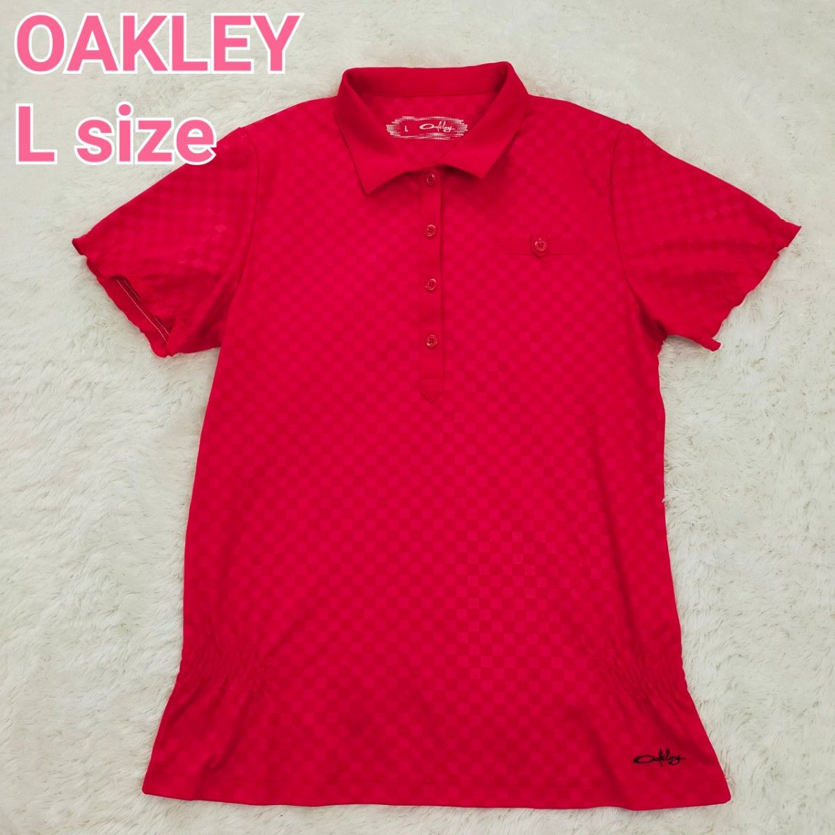 OAKLEY オークリー ゴルフ テニス 半袖 ポロシャツ  赤色 吸汗速乾ドライ ストレッチ レディース Lサイズ