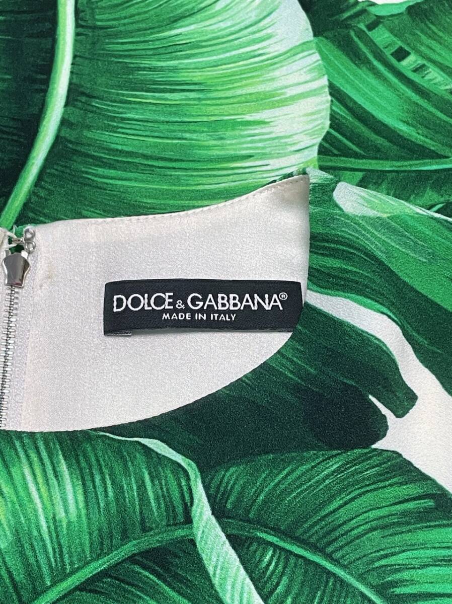 美品 ドルチェ&ガッバーナ バナナリーフプリントワンピース ホワイト×グリーン DOLCE&GABBANA_画像10