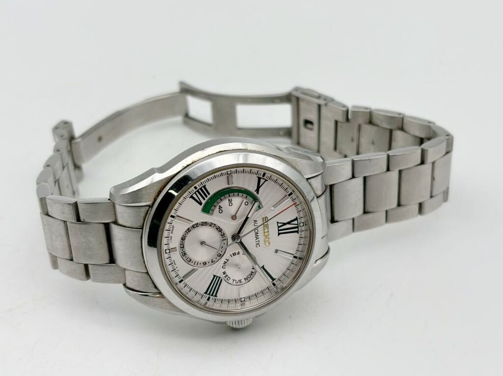 【稼働品】SEIKO セイコー ブライツ バカルディ コラボ 腕時計 自動巻き 6R21-00J0 デイデイト SS シルバー メンズ 裏スケルトン 緑 の画像9