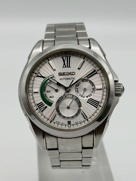 【稼働品】SEIKO セイコー ブライツ バカルディ コラボ 腕時計 自動巻き 6R21-00J0 デイデイト SS シルバー メンズ 裏スケルトン 緑 の画像2