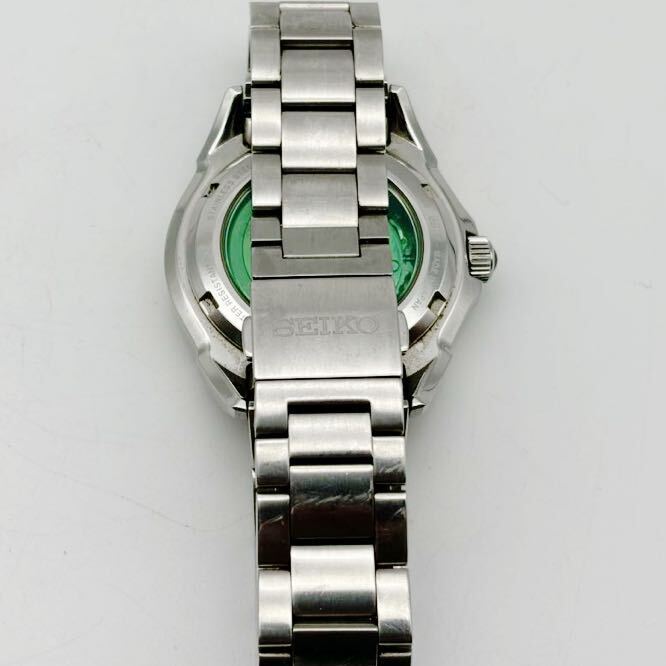 【稼働品】SEIKO セイコー ブライツ バカルディ コラボ 腕時計 自動巻き 6R21-00J0 デイデイト SS シルバー メンズ 裏スケルトン 緑 の画像7