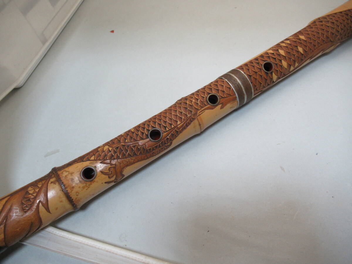  традиционные японские музыкальные инструменты сякухати общая длина :66cm 5.( передний 4* после 1). гора * произведение . дракон. map 