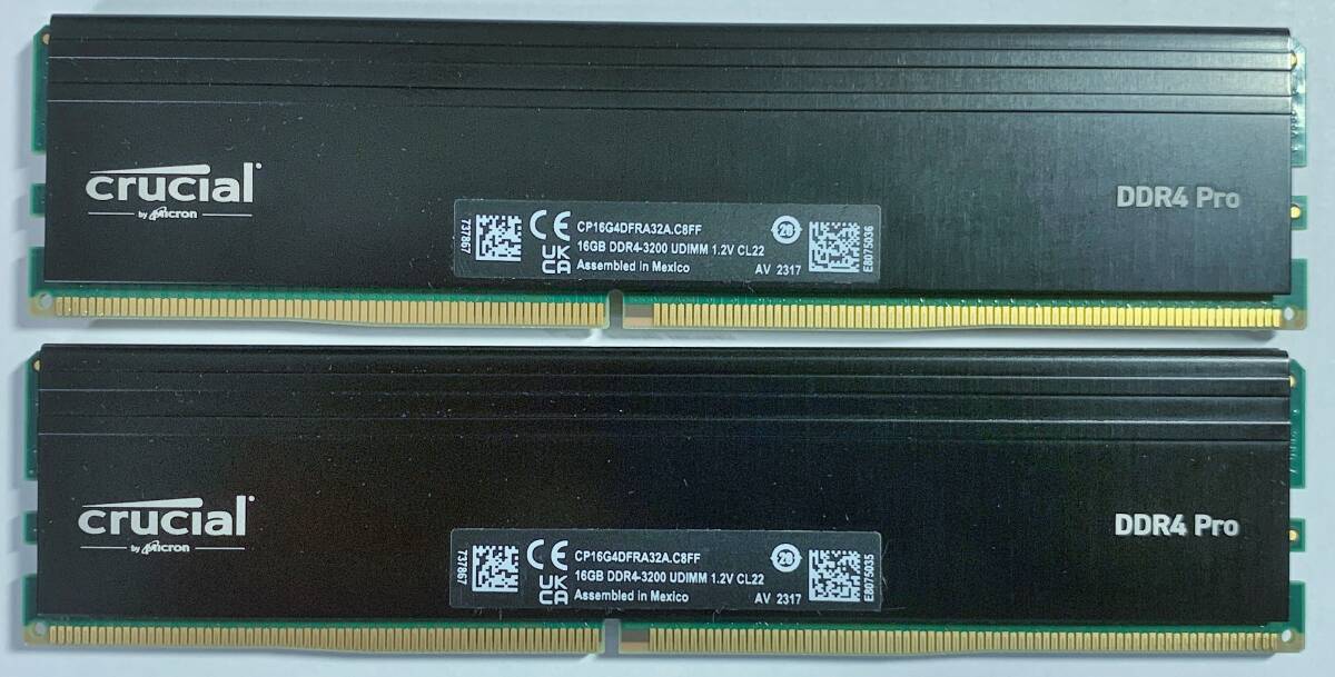 クルーシャル プロ Crucial PRO 16GB×2枚 計32GB マイクロン製 DDR4-3200 PC4-25600 メモリ 動作品 288pin DIMM CP2K16G4DFRA32A +B_画像4