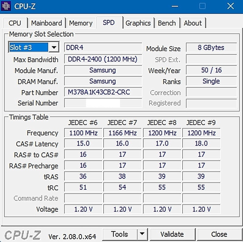 SAMSUNG DDR4 2400 (PC4-19200) 8GB×2枚 計16GB メモリ 簡易動作確認済品 Bの画像5