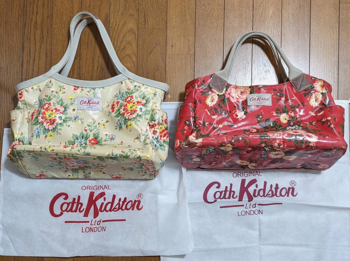 Cath Kidston キャスキッドソン トートバッグ ワンオーナー USED レディース 花柄 ２種類セット ロゴ入り白色収納袋2個付きの画像1