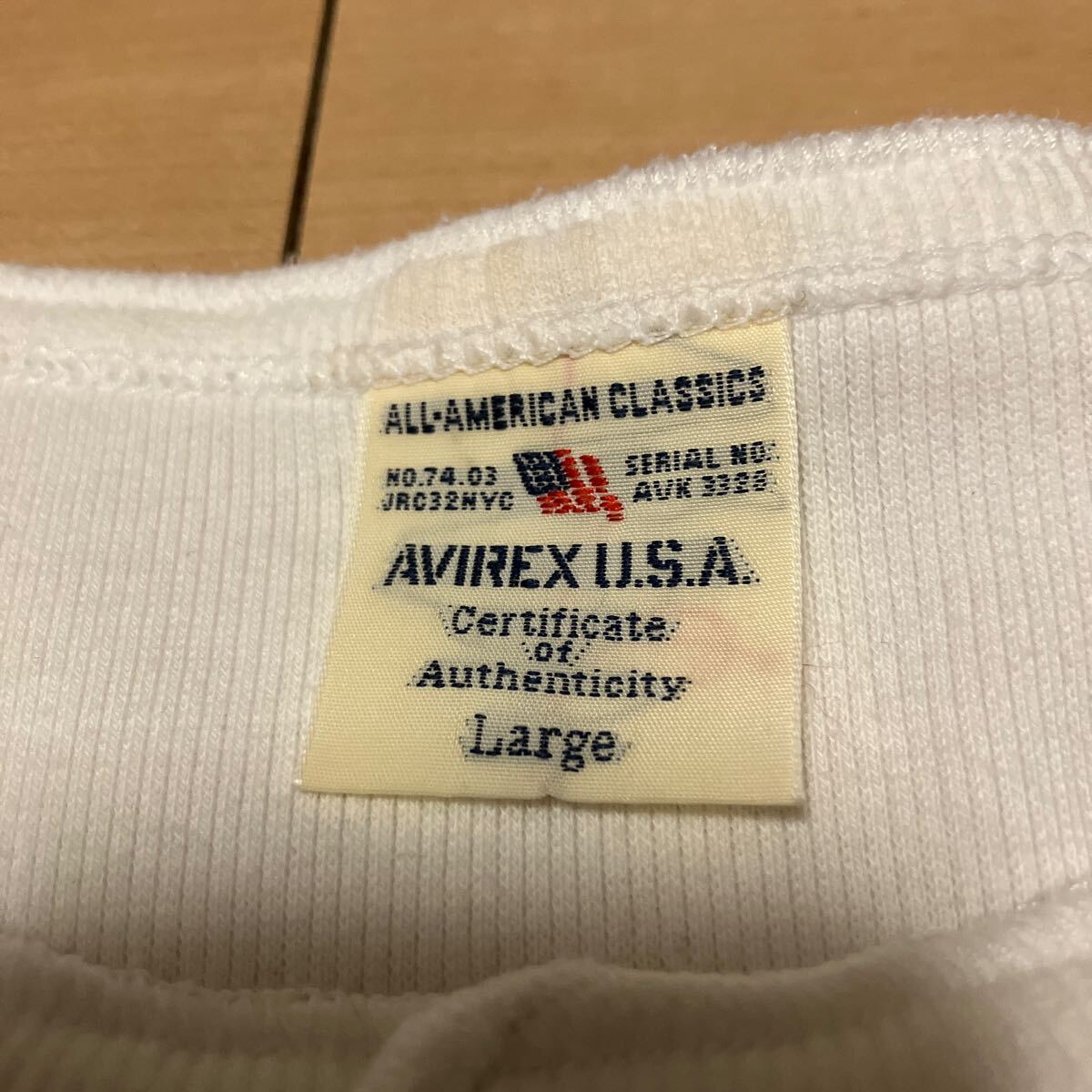 AVIREX ヘンリーネック 半袖 Tシャツ 白 Lサイズ 綿95% ポリウレタン5% 上野商会 6143504 (240422)_画像5