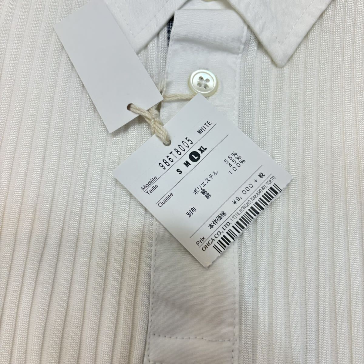 新品 タグ付き 日本製 定価:9,000円 MORGAN 半袖 ポロシャツ リブニット 白 ホワイト メンズ L 綿45%の画像5