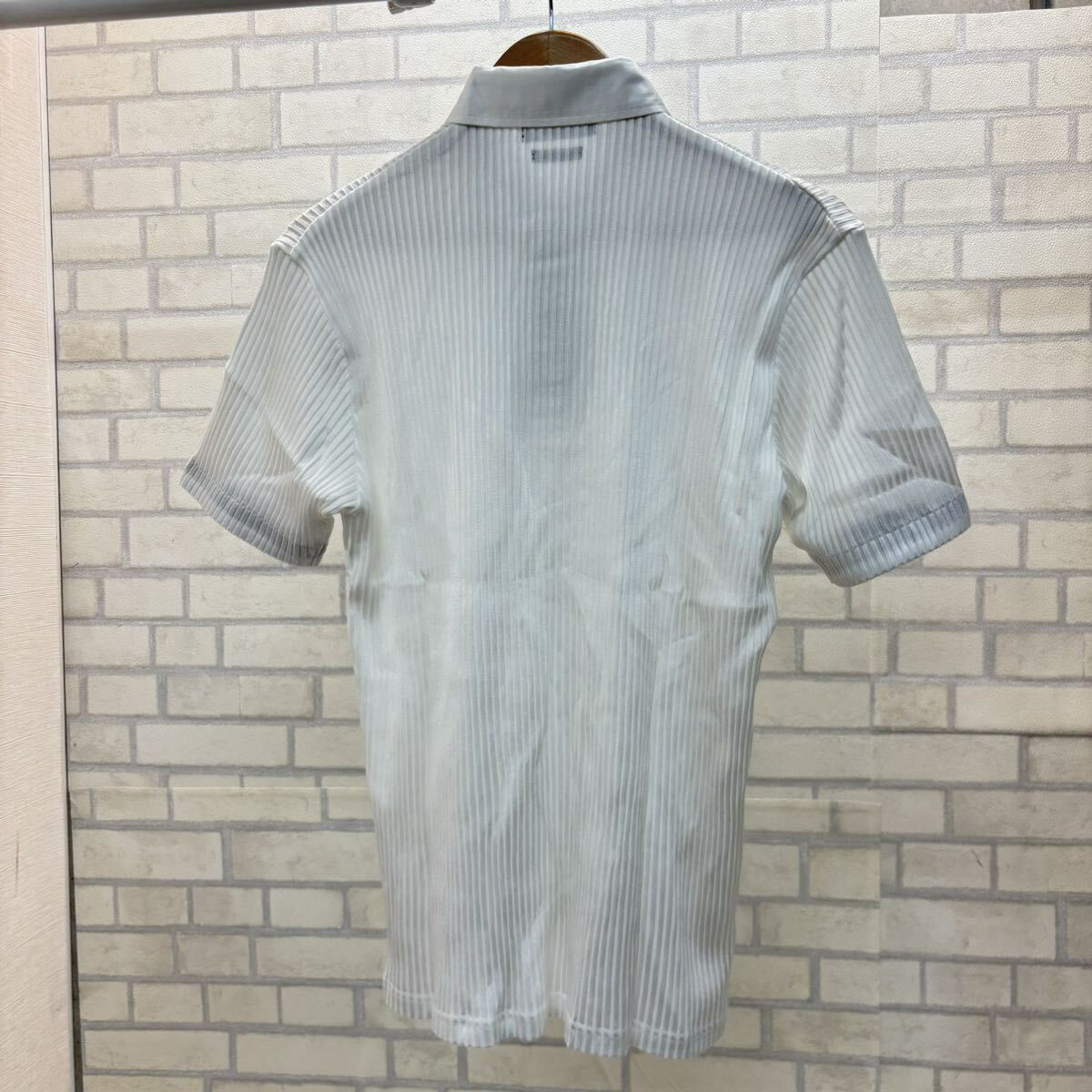 新品 タグ付き 日本製 定価:9,000円 MORGAN 半袖 ポロシャツ リブニット 白 ホワイト メンズ L 綿45%の画像2