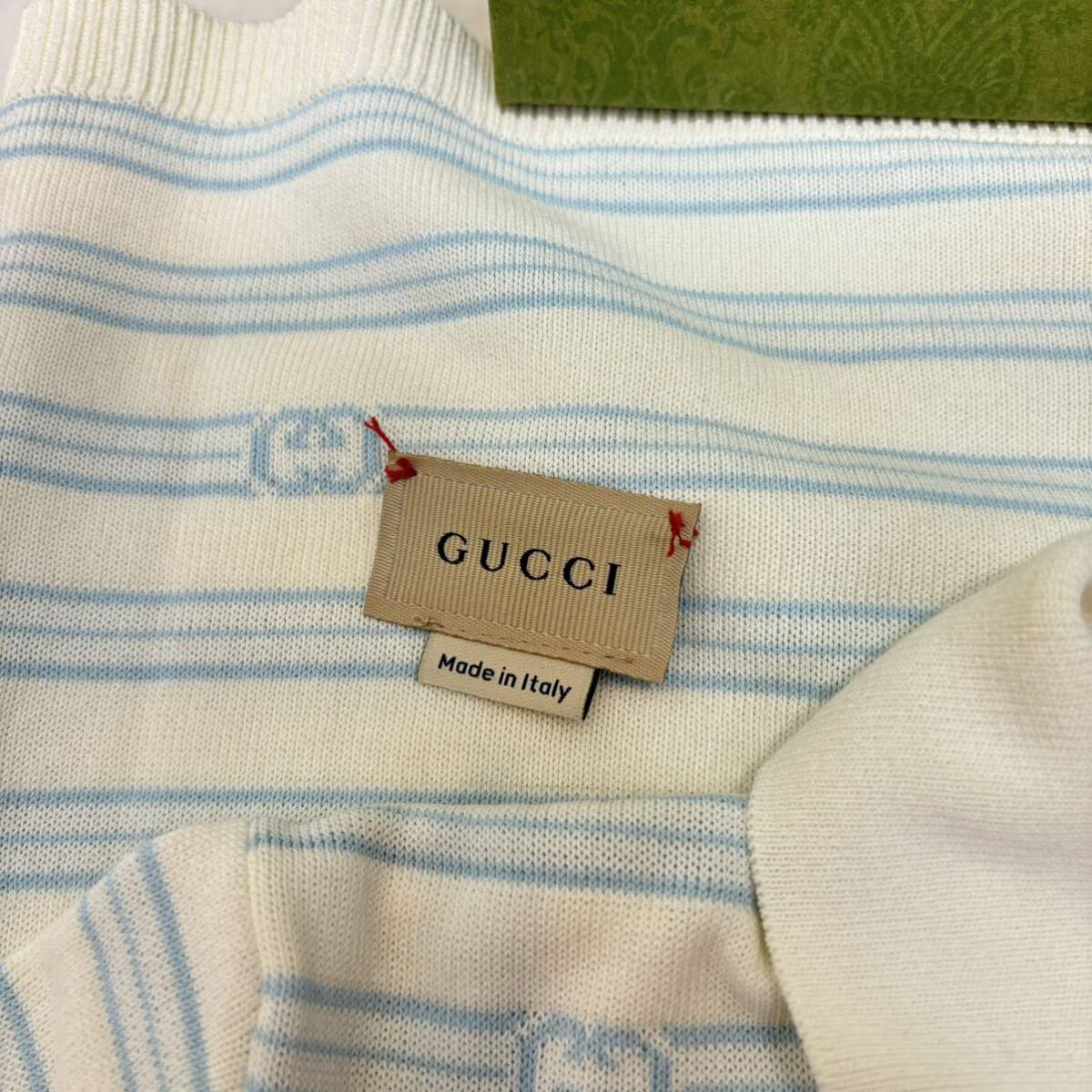 極美品 イタリア製 Gucci ワンピース ニット サイズ10 水色 青 ボーダー レディース 綿 コットン 女の子 ジュニア_画像3