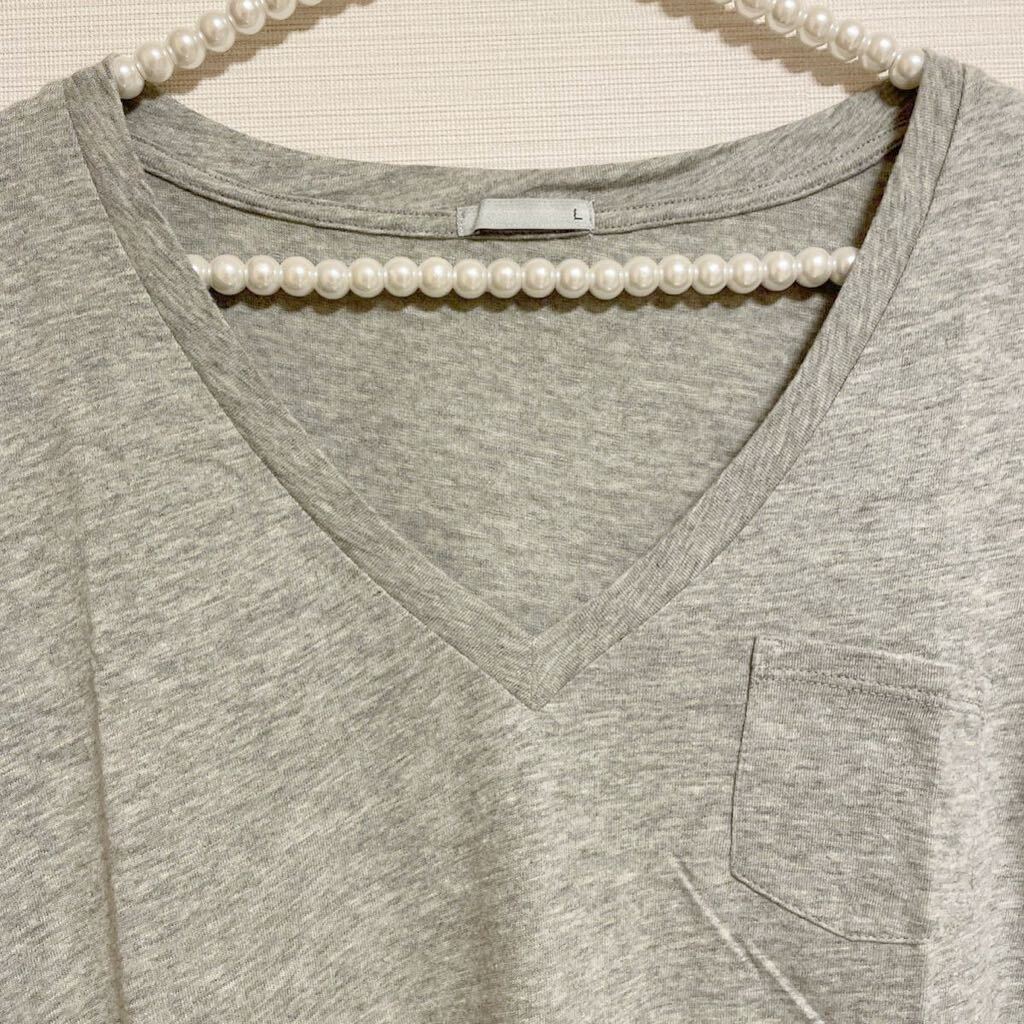Tシャツ Vネック 半袖 L グレー 灰色 新品_画像2