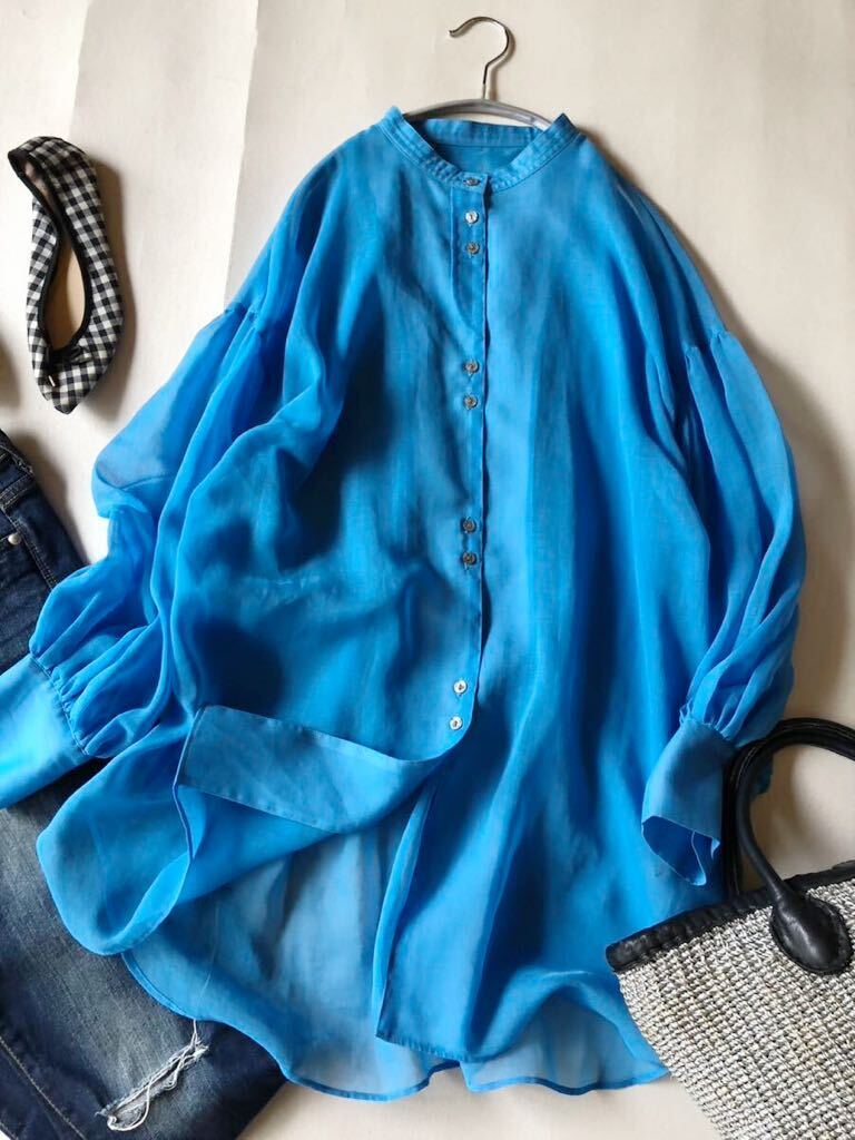パブリック トウキョウ PUBLIC TOKYO 大人可愛いきれい色ゆったりオーバーサイズバンドカラーシアーシャツ♪の画像2