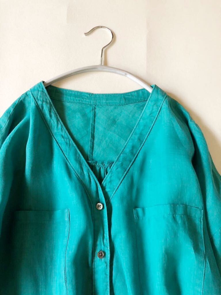 ノーリーズ NOLLEY'S 上質ラミーリネン100%大人可愛いきれい色ゆったりオーバーサイズワークシャツ♪の画像3