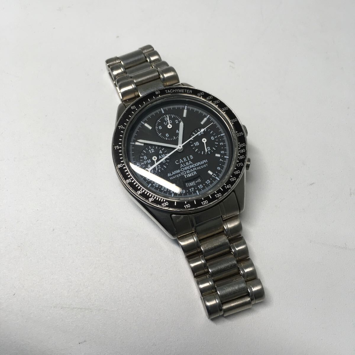 【美品】SEIKO セイコー 腕時計 ALBA CARIB アルバ カリブ クロノグラフ N944-7A40 黒文字盤 不動品の画像10