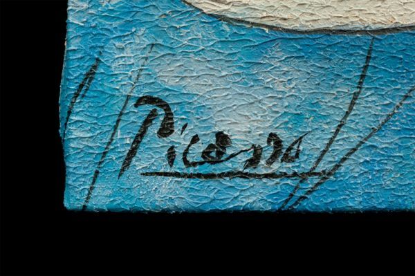 ●パブロ・ピカソ●油絵 手描き《本を持つ女》表サイン 裏サイン 鑑定書 F8号 額無 模写/検索ワード(ダリ/ゴッホ)a146の画像4