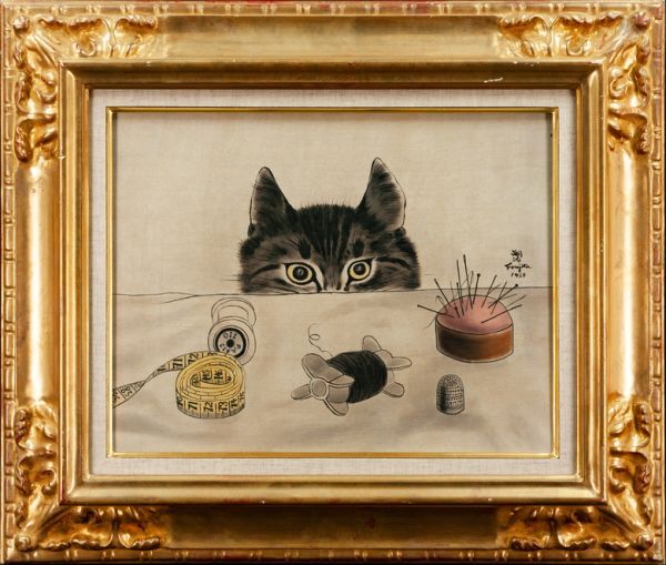 Yahoo!オークション - 藤田嗣治 油絵 手描き《仕立て屋の猫 Yahoo!オークション - 藤田嗣治 油絵 手描き《仕立て屋の猫