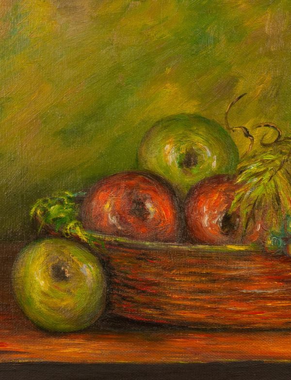 ●ポール・セザンヌ●油絵 手描き《果物籠のある静物》表サイン 画廊取扱シール P8号 額無 模写/検索ワード(ルノワール/モネ)a145の画像3