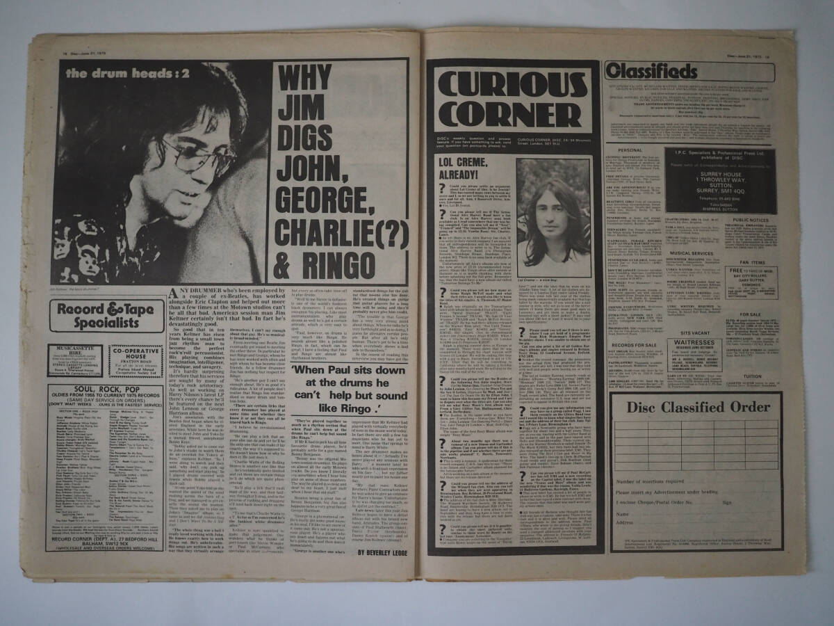 ★イギリス音楽誌【DISC】1975年6月21日号★Elton John/Marc Bolan [New York City]/Jim Keltner/Carpenters/Jimmy McCulloch_画像9