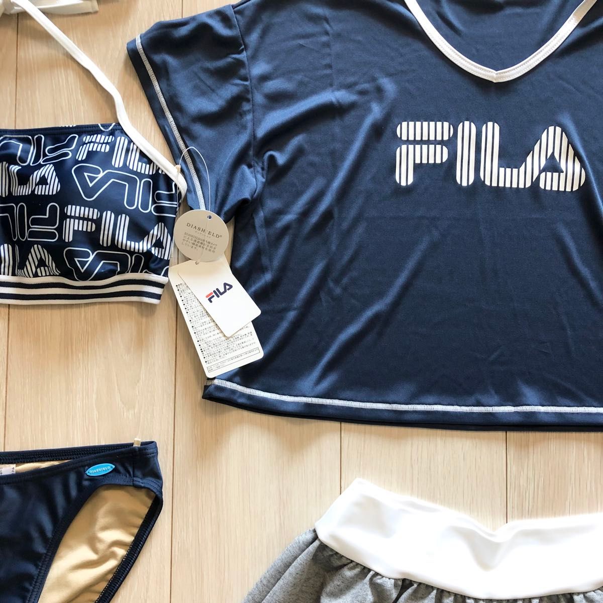 新品 FILA フィラ 水着 4点セット ビキニ Tシャツ NV XL